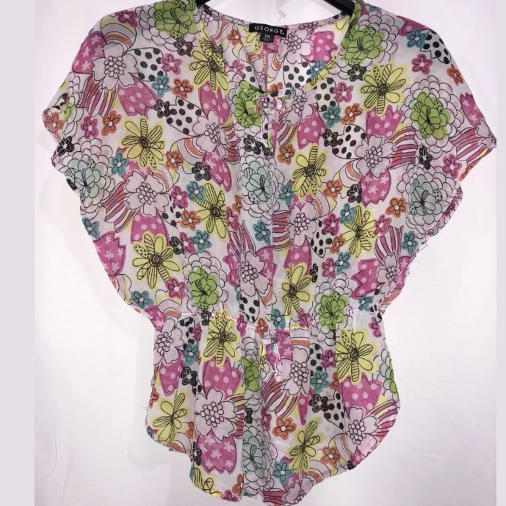 LOVELY GEORGE FLORAL PRINT CHIFFON SHEER BLOUSE